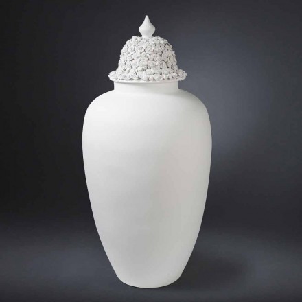 Hoge witte keramische vaas met versierde punt, handgemaakt in Italië - Verio Viadurini