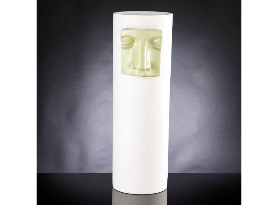 Moderne hoge vaas van wit keramiek met gekleurd inzetstuk Made in Italy - Lexi Viadurini