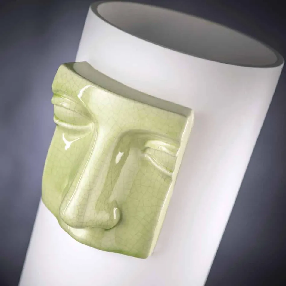 Moderne hoge vaas van wit keramiek met gekleurd inzetstuk Made in Italy - Lexi Viadurini