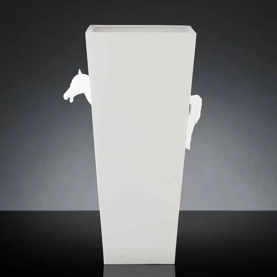 Hoge binnenvaas in wit keramiek, handgemaakt in Italië - Jacky Viadurini