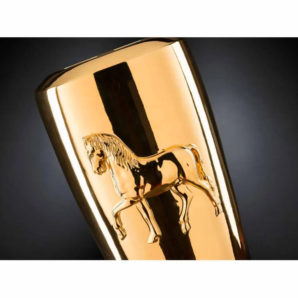 Hoge binnenvaas in keramische gouden afwerking, handgemaakt in Italië - Jacky Viadurini