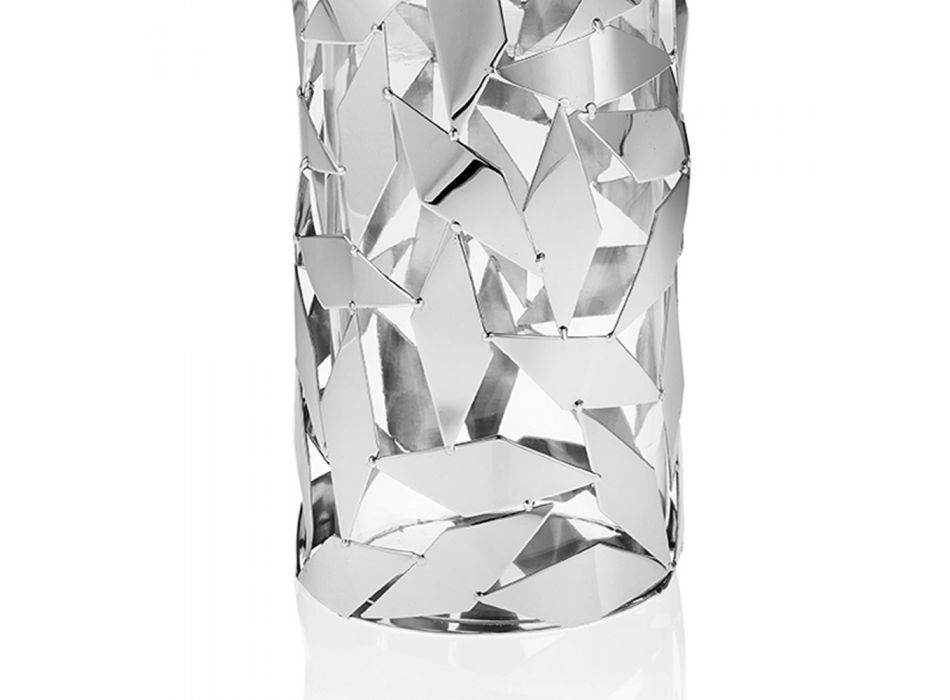 Cilindrische vaas in glas en zilverkleurig metaal Luxe geometrische decoraties - Torresi Viadurini