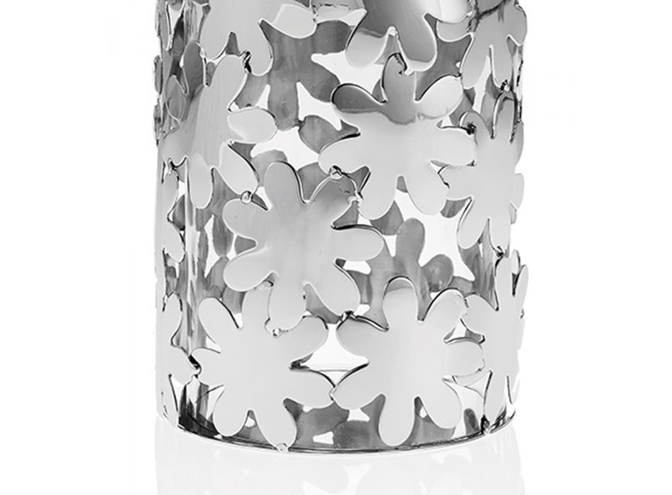 Cilindrische vaas in glas en zilvermetaal en luxe bloemdecoratie - Terraceo Viadurini