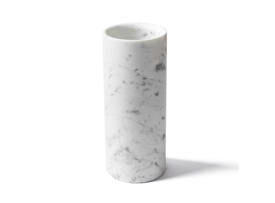 Cilindrische vaas in satijnwit Carrara-marmer Italiaans design - Murillo Viadurini