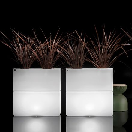 Lichtgevende buitenvaas in twee kleuren, gemaakt van polyethyleen in Italië - Lambo Viadurini