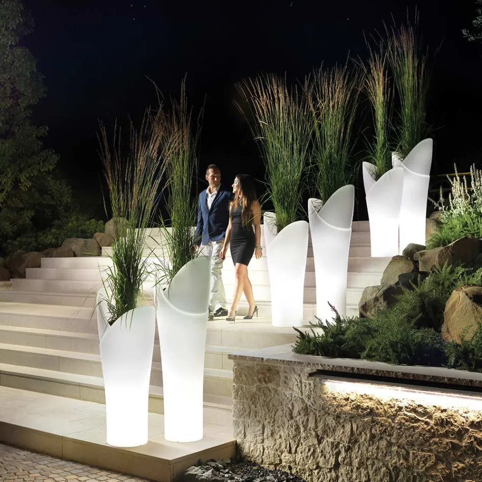 Lichtgevende buitenvaas in wit polyethyleen Made in Italy - Galileo Viadurini