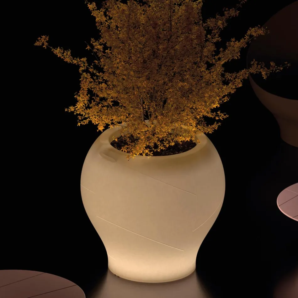 Lichtgevende tuinvaas van albastkleurig polyethyleen, gemaakt in Italië - Lotus Viadurini