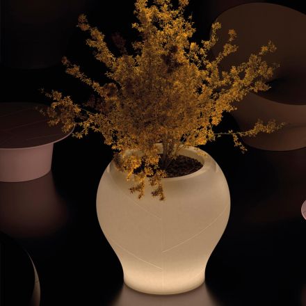 Lichtgevende tuinvaas van albastkleurig polyethyleen, gemaakt in Italië - Lotus Viadurini