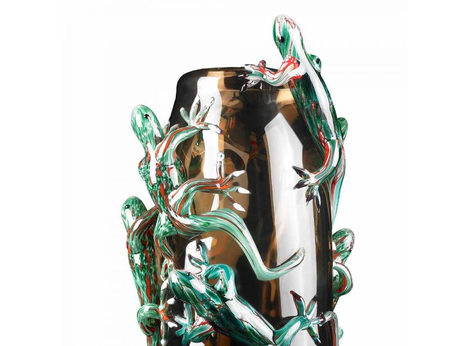 Handgemaakte binnenvaas in gekleurd glas met gekko's Made in Italy - Geco Viadurini