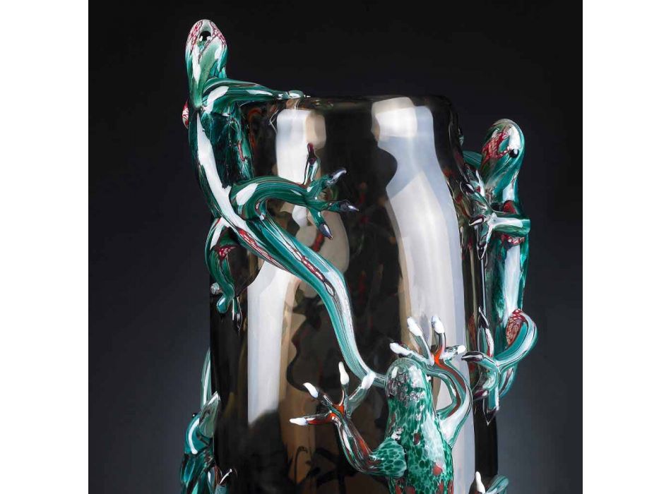 Handgemaakte binnenvaas in gekleurd glas met gekko's Made in Italy - Geco Viadurini