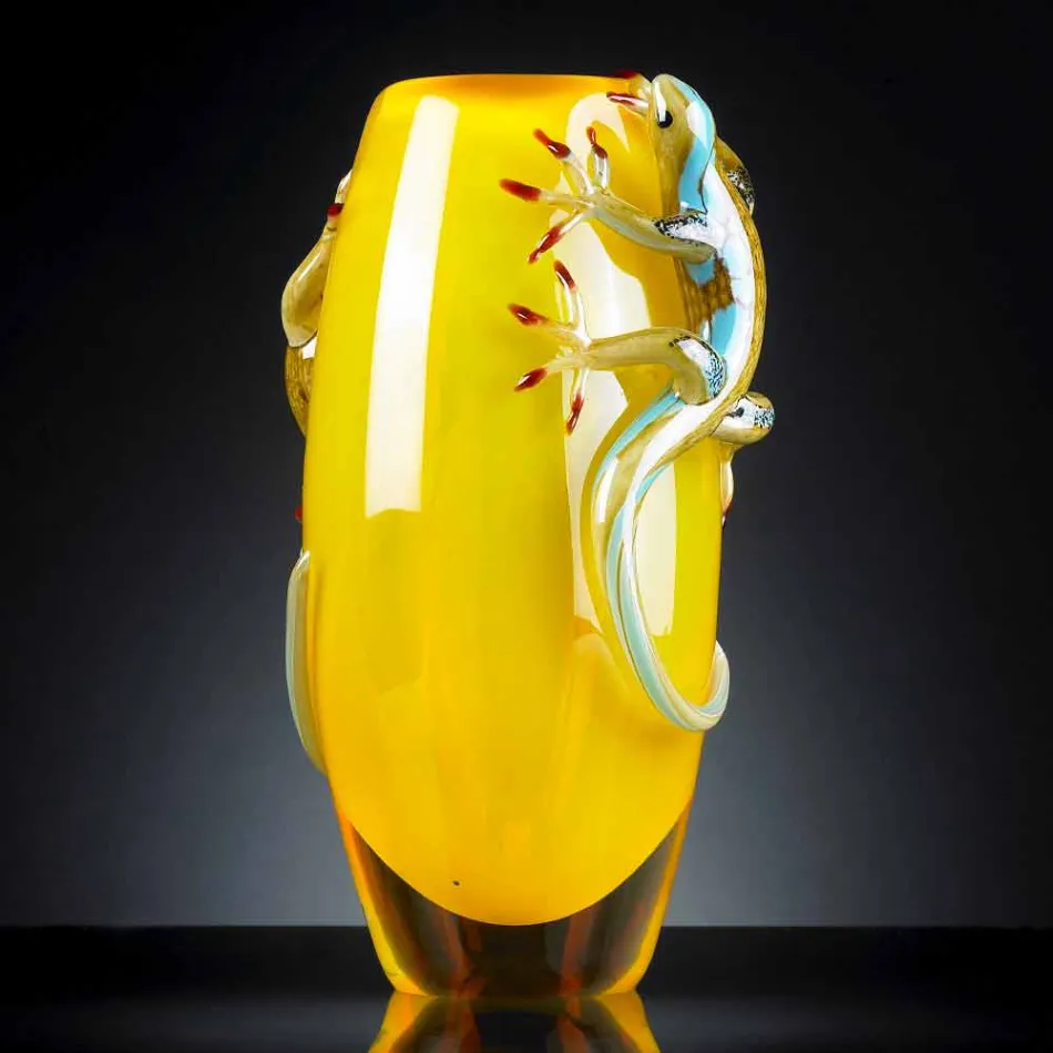 Binnenvaas van gebrandschilderd glas met gekko's handgemaakt in Italië - Geco Viadurini