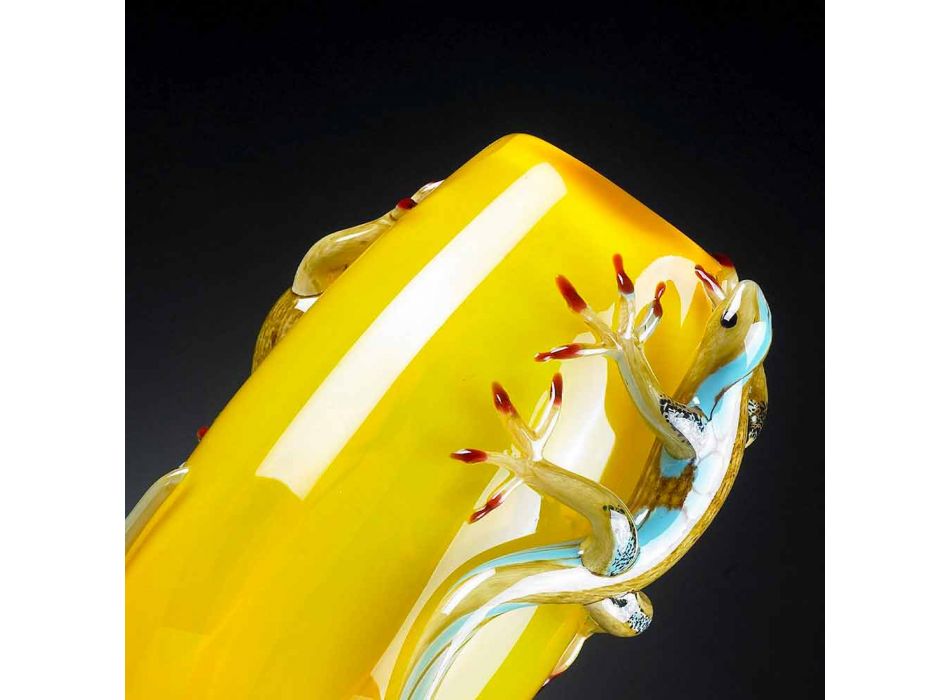 Binnenvaas van gebrandschilderd glas met gekko's handgemaakt in Italië - Geco Viadurini