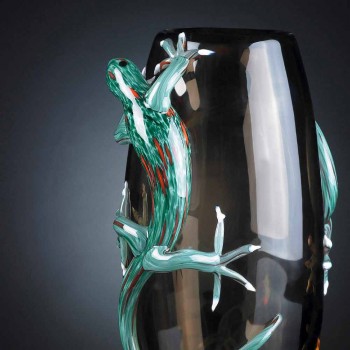 Binnenvaas van gebrandschilderd glas met gekko's handgemaakt in Italië - Geco