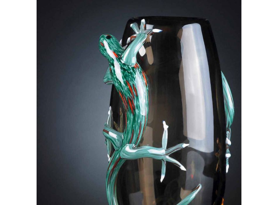 Binnenvaas van gebrandschilderd glas met gekko's handgemaakt in Italië - Geco Viadurini