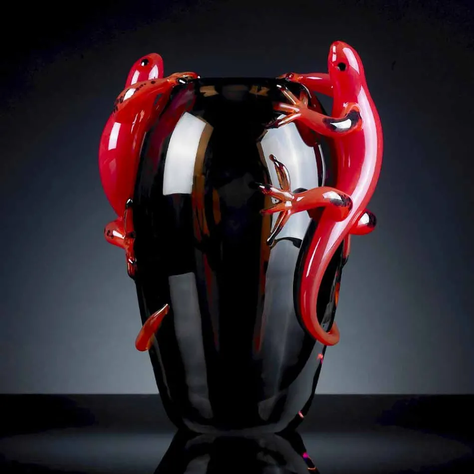 Binnenvaas van gebrandschilderd glas met gekko's handgemaakt in Italië - Geco Viadurini