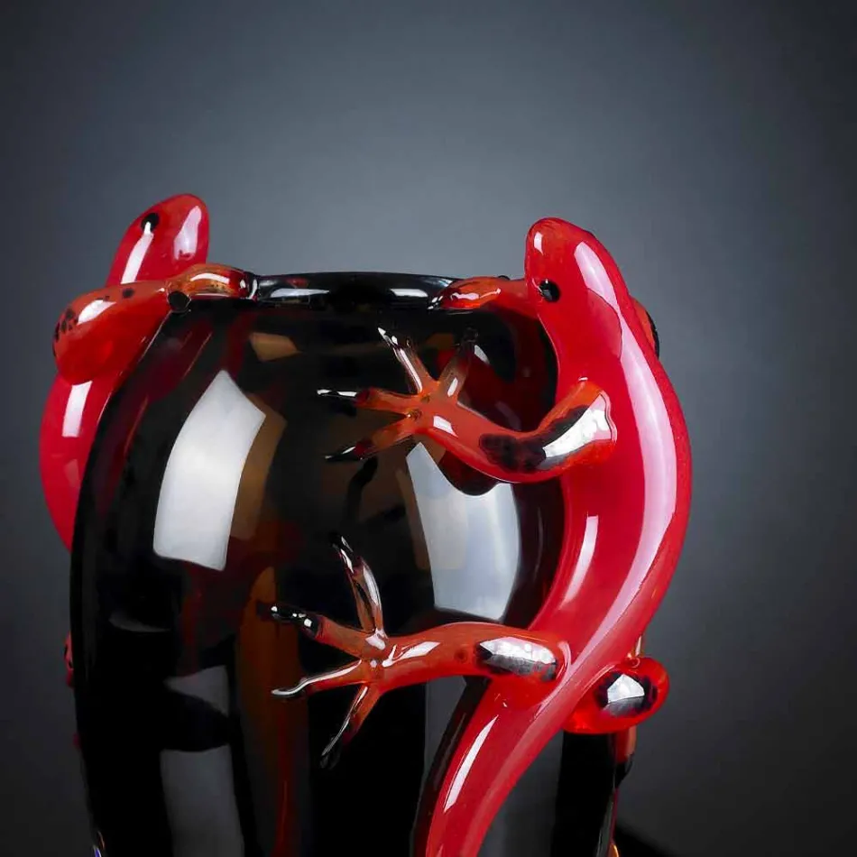 Binnenvaas van gebrandschilderd glas met gekko's handgemaakt in Italië - Geco Viadurini