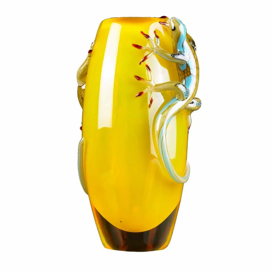 Binnenvaas van gebrandschilderd glas met gekko's handgemaakt in Italië - Geco Viadurini