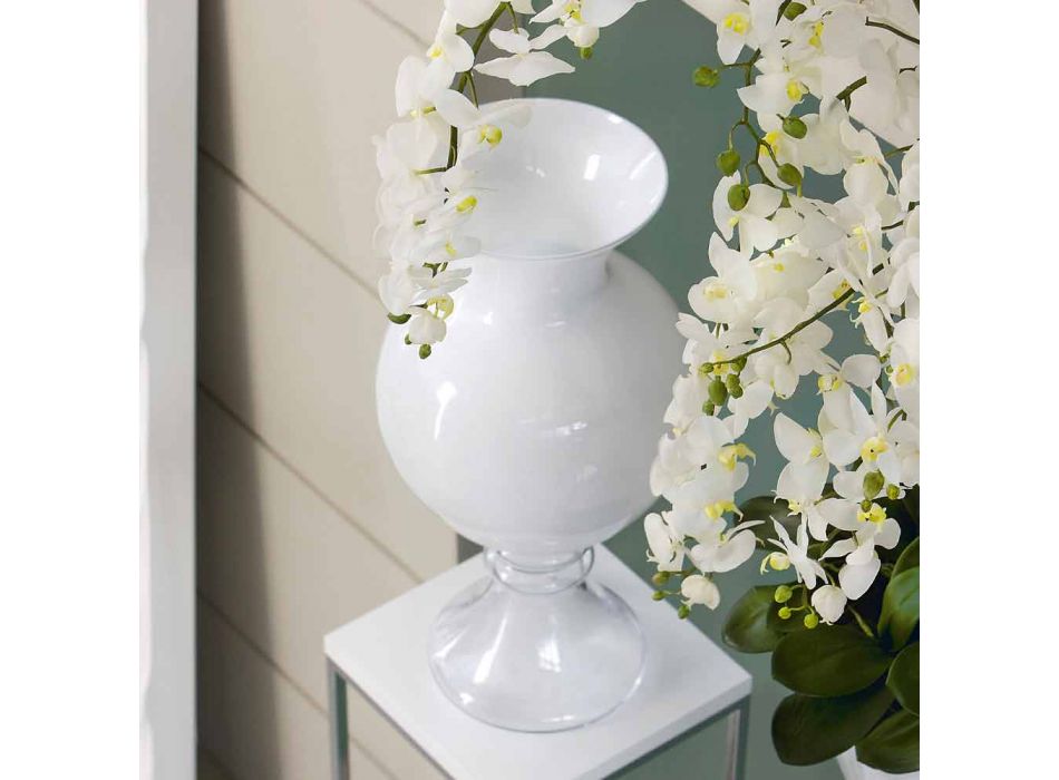 Decoratieve binnenvaas in wit en transparant glas Made in Italy - Frodino Viadurini