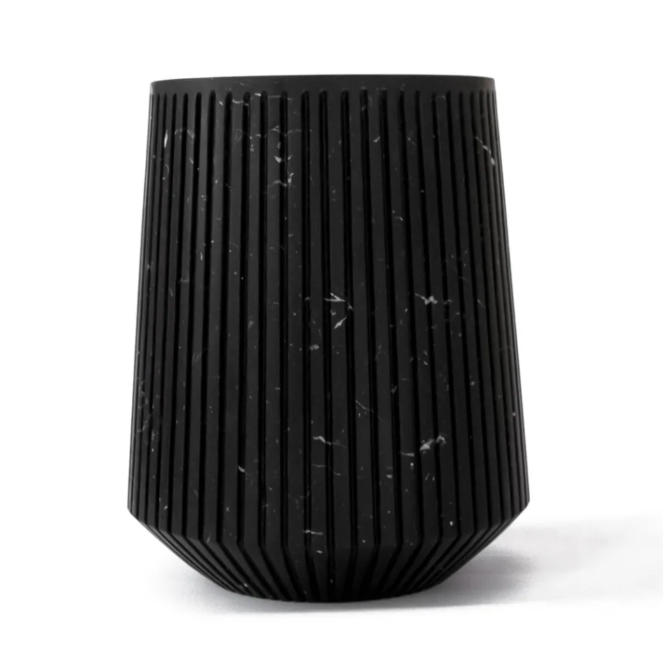 Decoratieve vaas in wit Carrara-marmer of Portoro-ontwerp met strepen - Cairo Viadurini