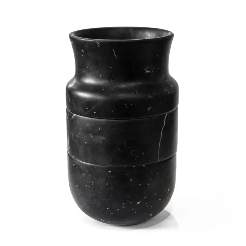 Vaasdecor in wit Carrara-marmer en zwart Marquinia-ontwerp - Calar Viadurini