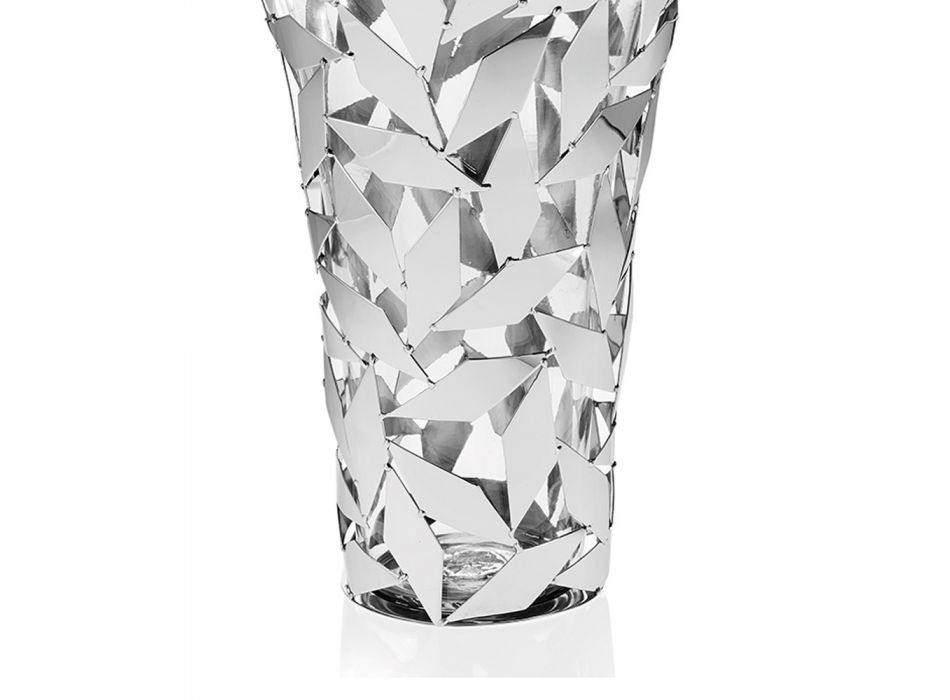Elegante luxe vaas in glas en zilveren metalen geometrische decoraties - Torresi Viadurini