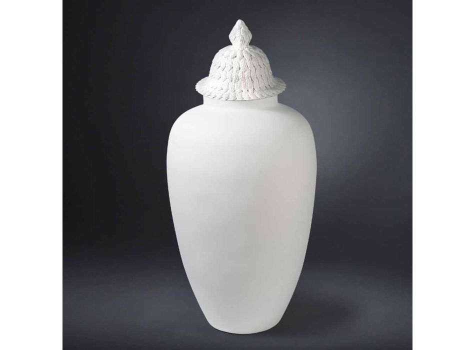 Design witte keramische vaas met handgemaakte decoratie in Italië - Verio Viadurini