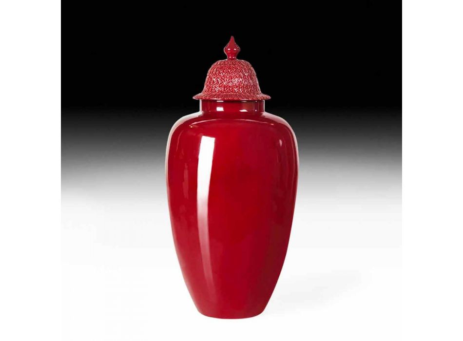 Rood gelakte keramische vaas met handgemaakte decoratie in Italië - Verio Viadurini