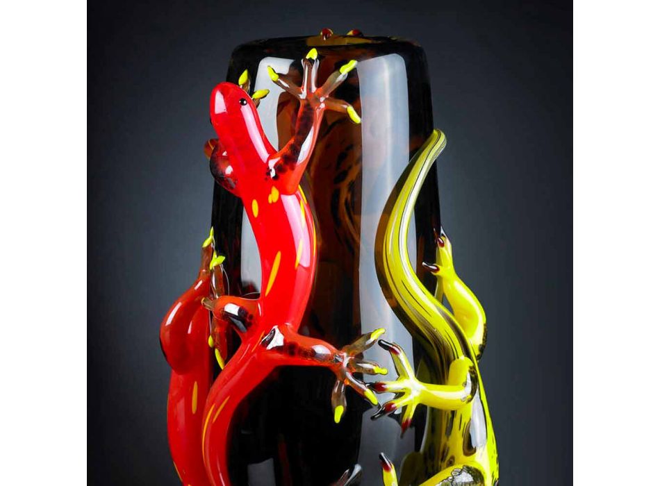 Gekleurde glazen vaas met gekko's handgemaakt in Italië - Geco Viadurini