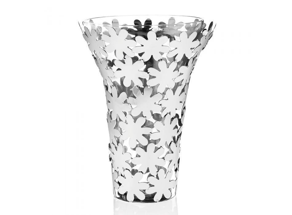 Vaas in glas en zilver metaal met luxe bloemdecoratie - Terraceo Viadurini