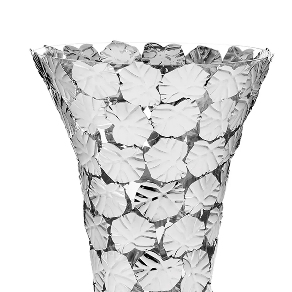 Vaas van glas en zilvermetaal met luxe geometrische decoratie - Chirico Viadurini