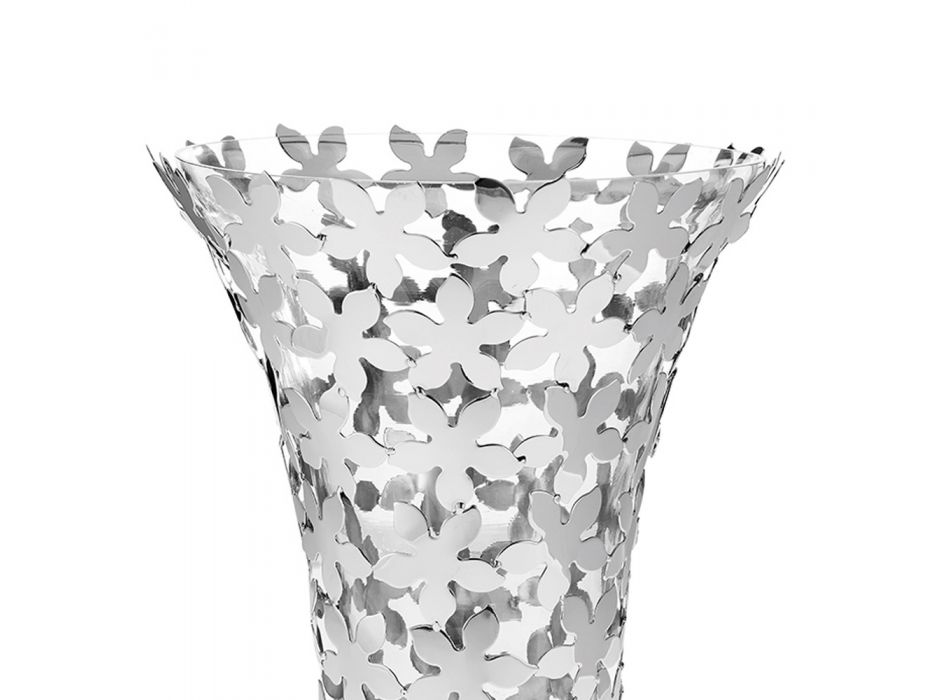 Italiaanse luxe vaas van glas en zilver metaal met bloemdecoratie - Terraceo Viadurini