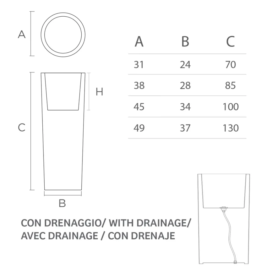 Hoge binnenvaas in wit polyethyleen gemaakt in Italië - Devid Viadurini
