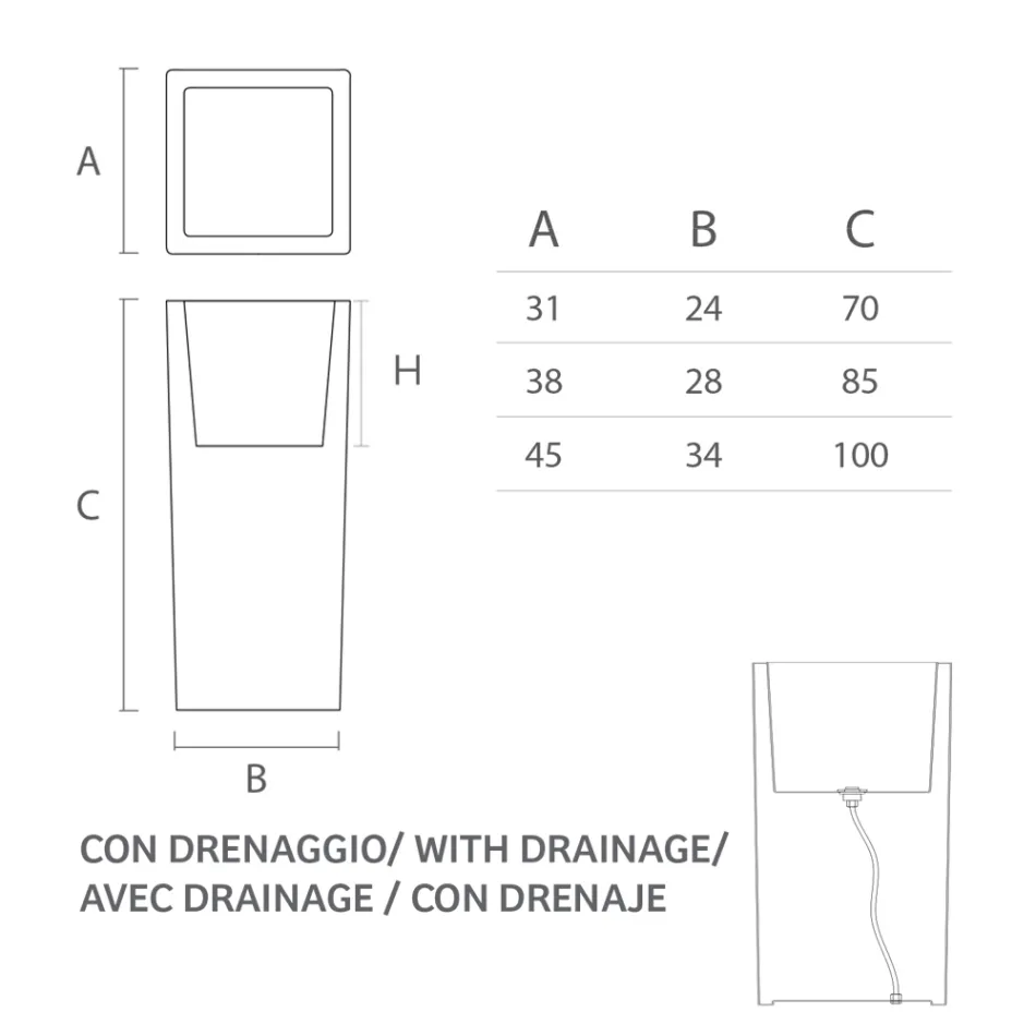 Hoge binnenvaas in wit polyethyleen gemaakt in Italië - Devid Viadurini