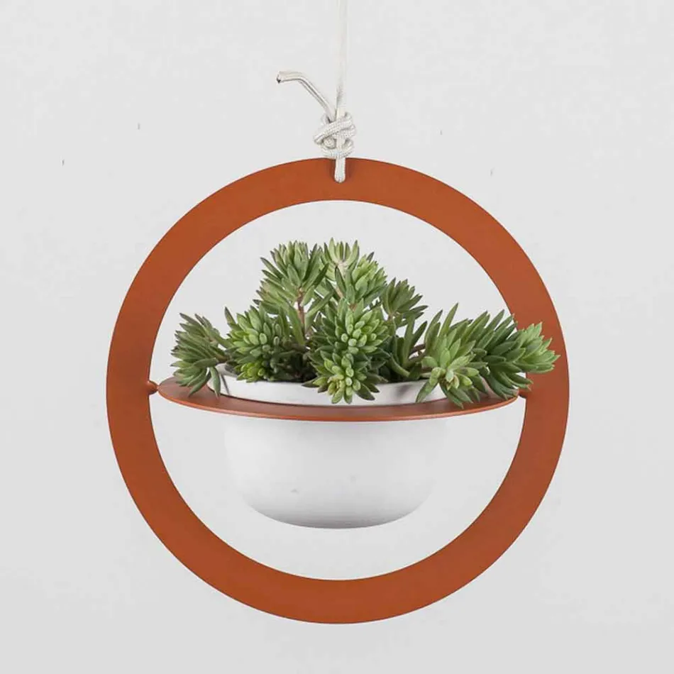 Hangende bloemenvaas in staal en keramiek Made in Italy - Leotta Viadurini