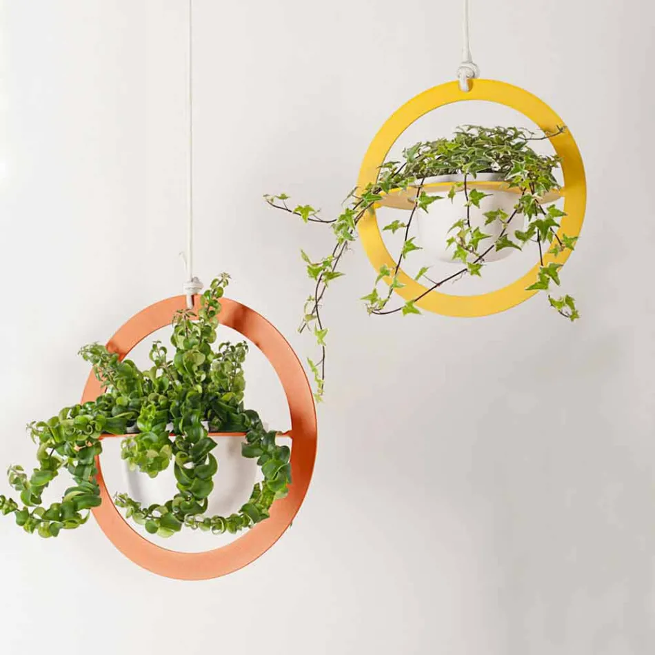 Hangende bloemenvaas in staal en keramiek Made in Italy - Leotta Viadurini