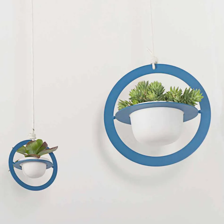 Hangende bloemenvaas in staal en keramiek Made in Italy - Leotta Viadurini