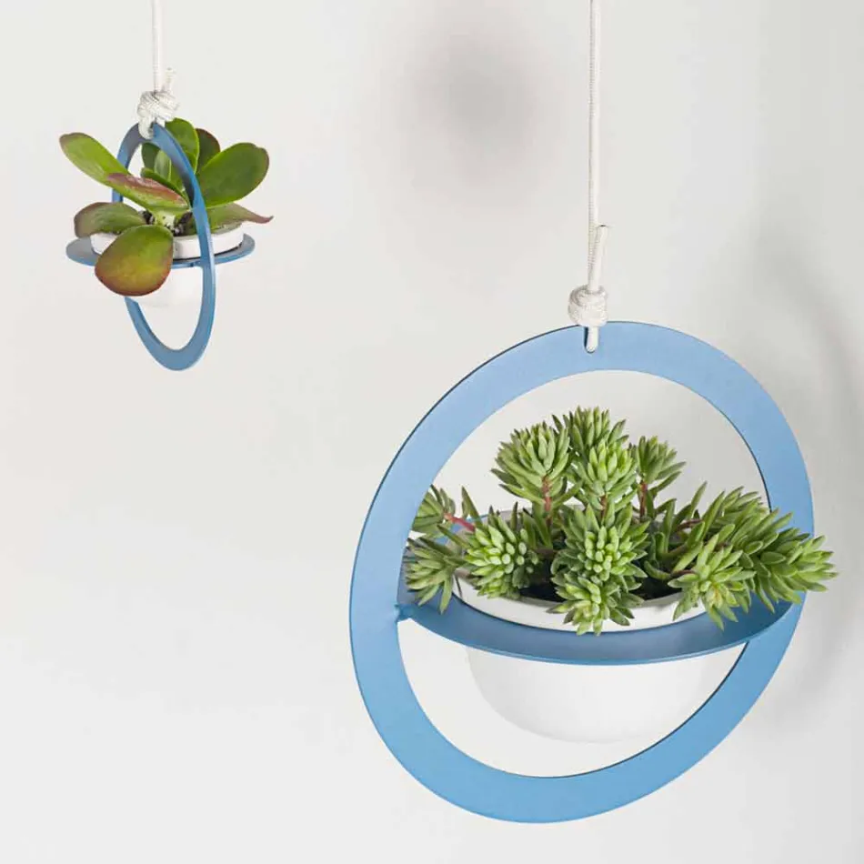 Hangende bloemenvaas in staal en keramiek Made in Italy - Leotta Viadurini