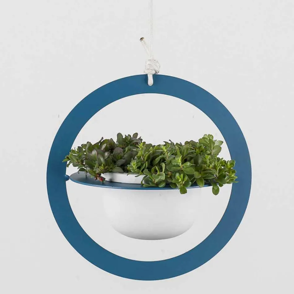 Hangende bloemenvaas in staal en keramiek Made in Italy - Leotta Viadurini