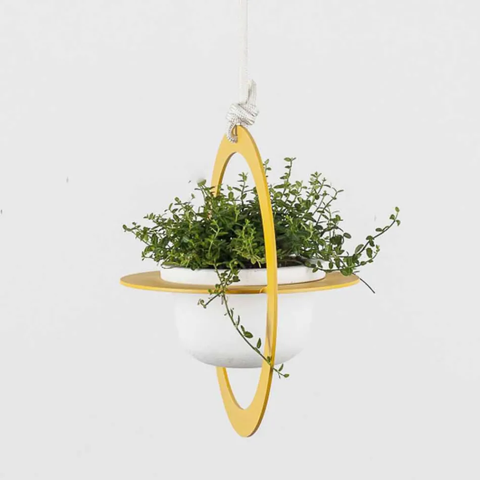 Hangende bloemenvaas in staal en keramiek Made in Italy - Leotta Viadurini