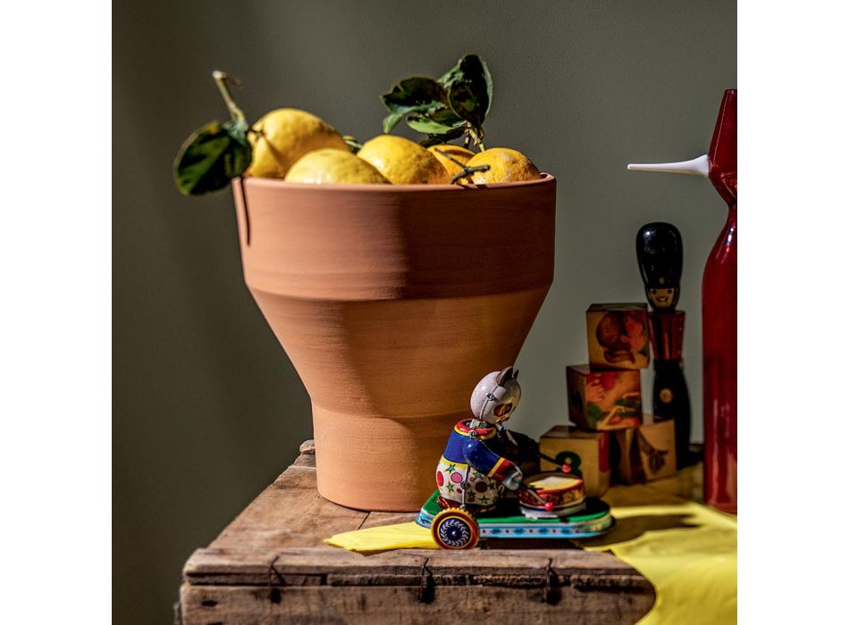 Decoratieve bloemenvaas met terracotta schotel Made in Italy - Lorna Viadurini