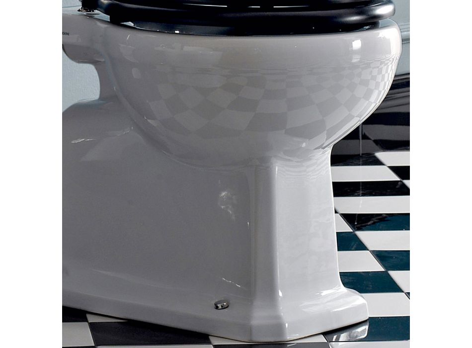 Op de vloer gemonteerd toilet met keramische cassette en zwarte stoel in Italië - Marwa Viadurini
