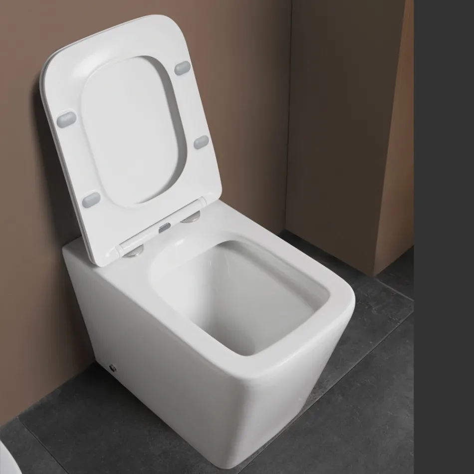 Vrijstaand toilet met softclose keramische zitting en modern design - Giunco Viadurini