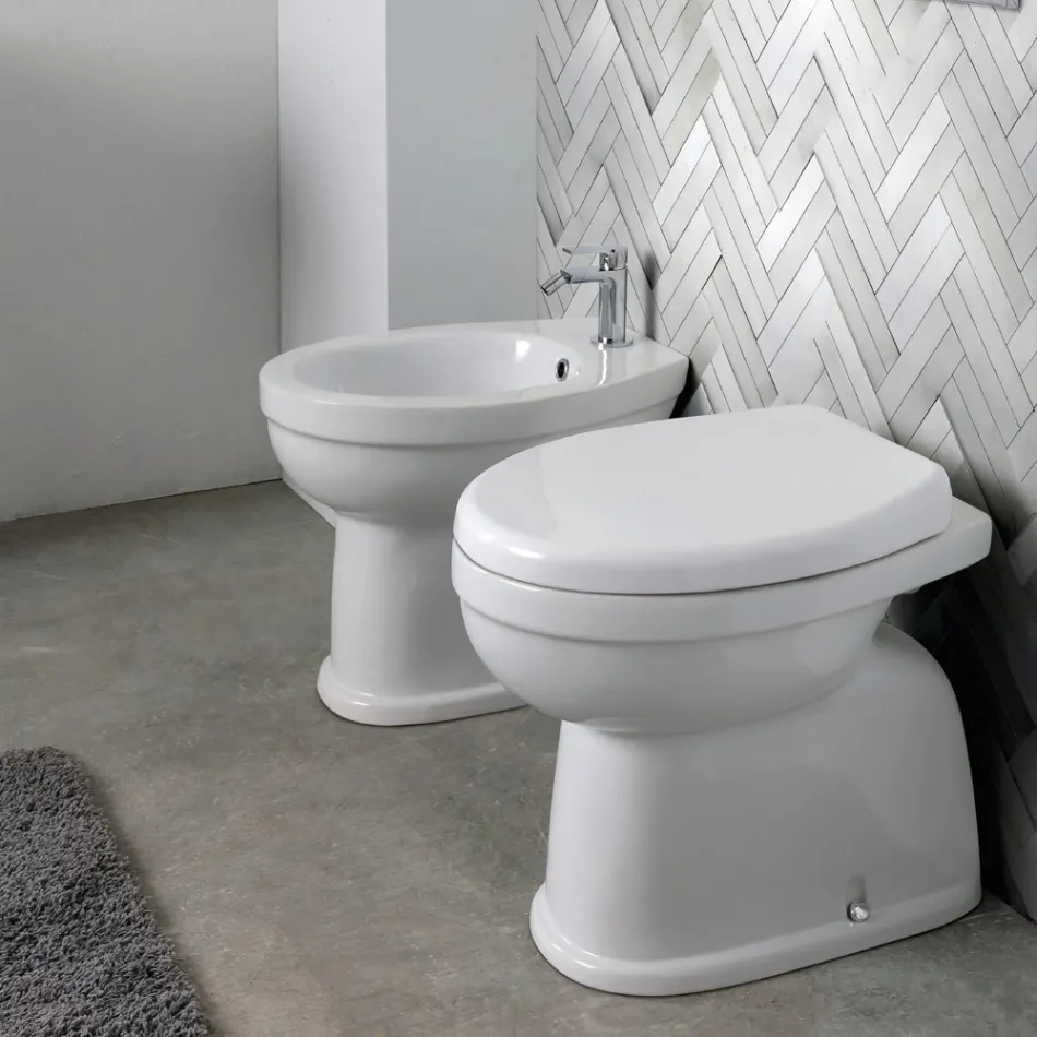 Modern wit keramisch vrijstaand toilet met polyester zitting - Silica Viadurini