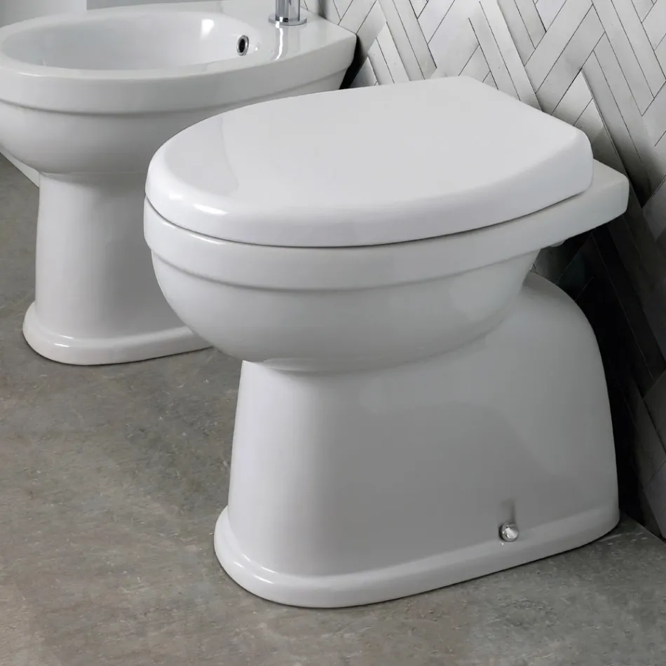Modern wit keramisch vrijstaand toilet met polyester zitting - Silica Viadurini
