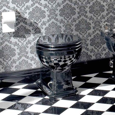 WC klassieke vloervaas in zwart keramiek met zitje, gemaakt in Italië - Marwa Viadurini