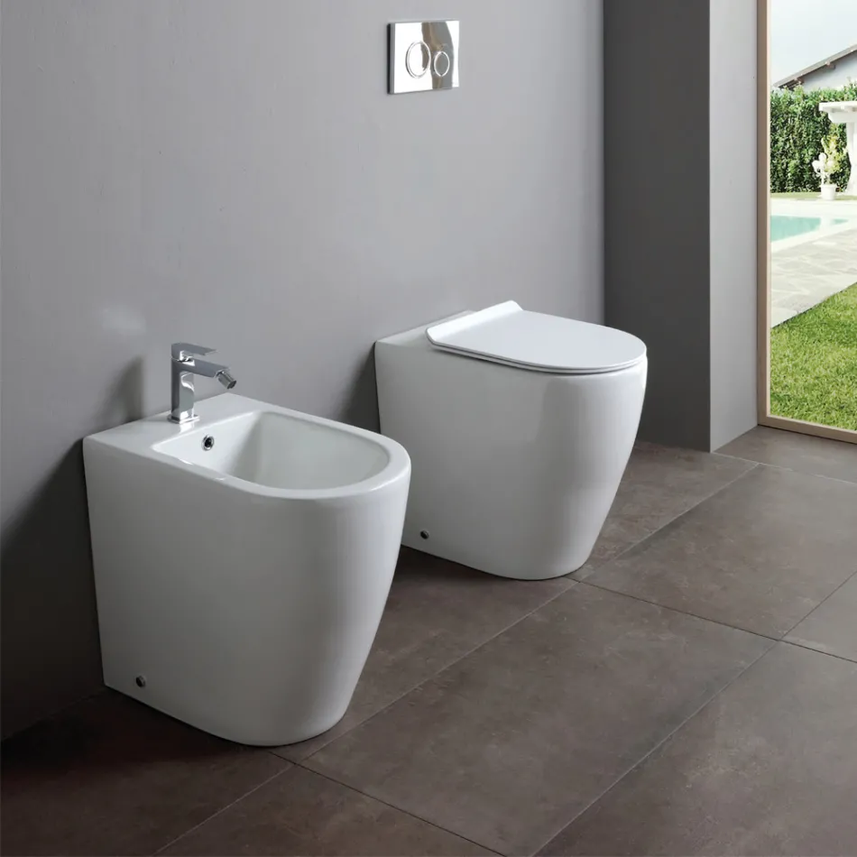 Randloos toilet met soft-close thermohardende keramische zitting - Oleander Viadurini
