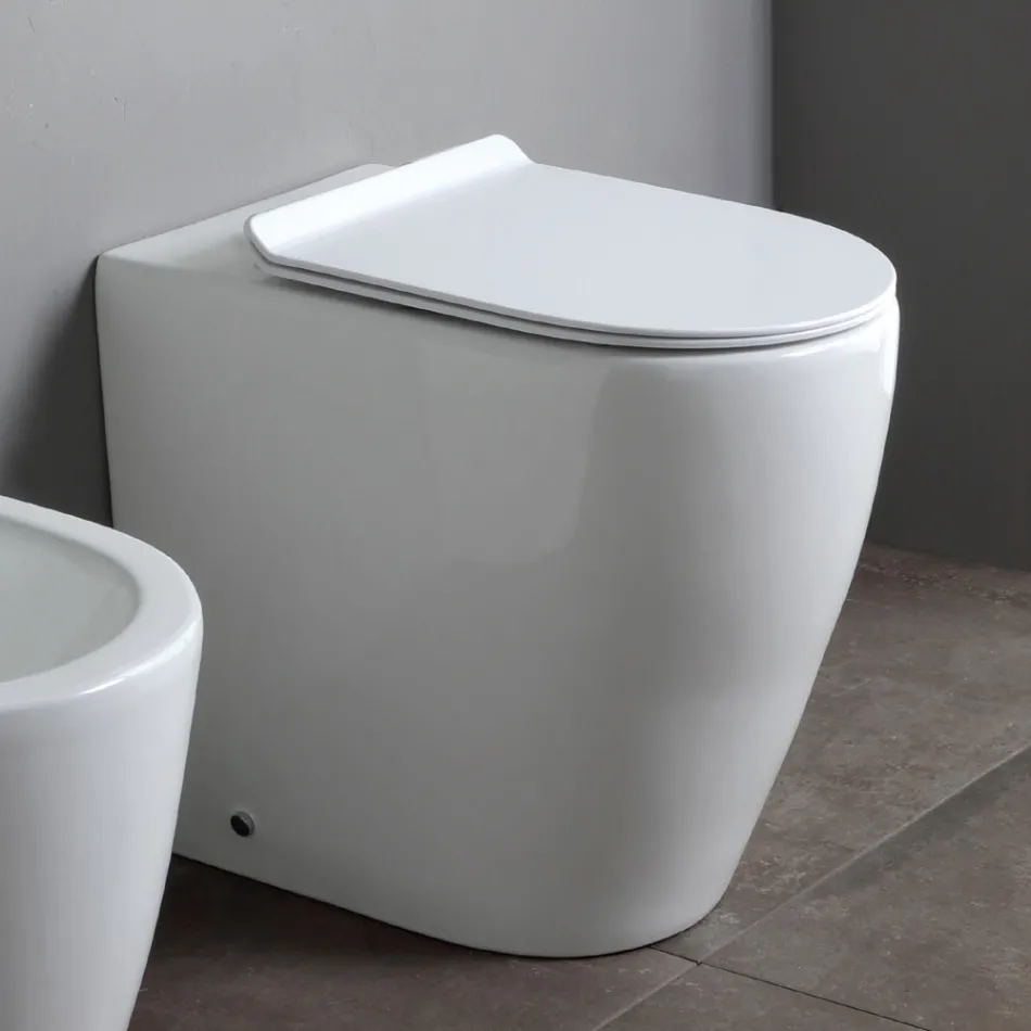 Randloos toilet met soft-close thermohardende keramische zitting - Oleander Viadurini