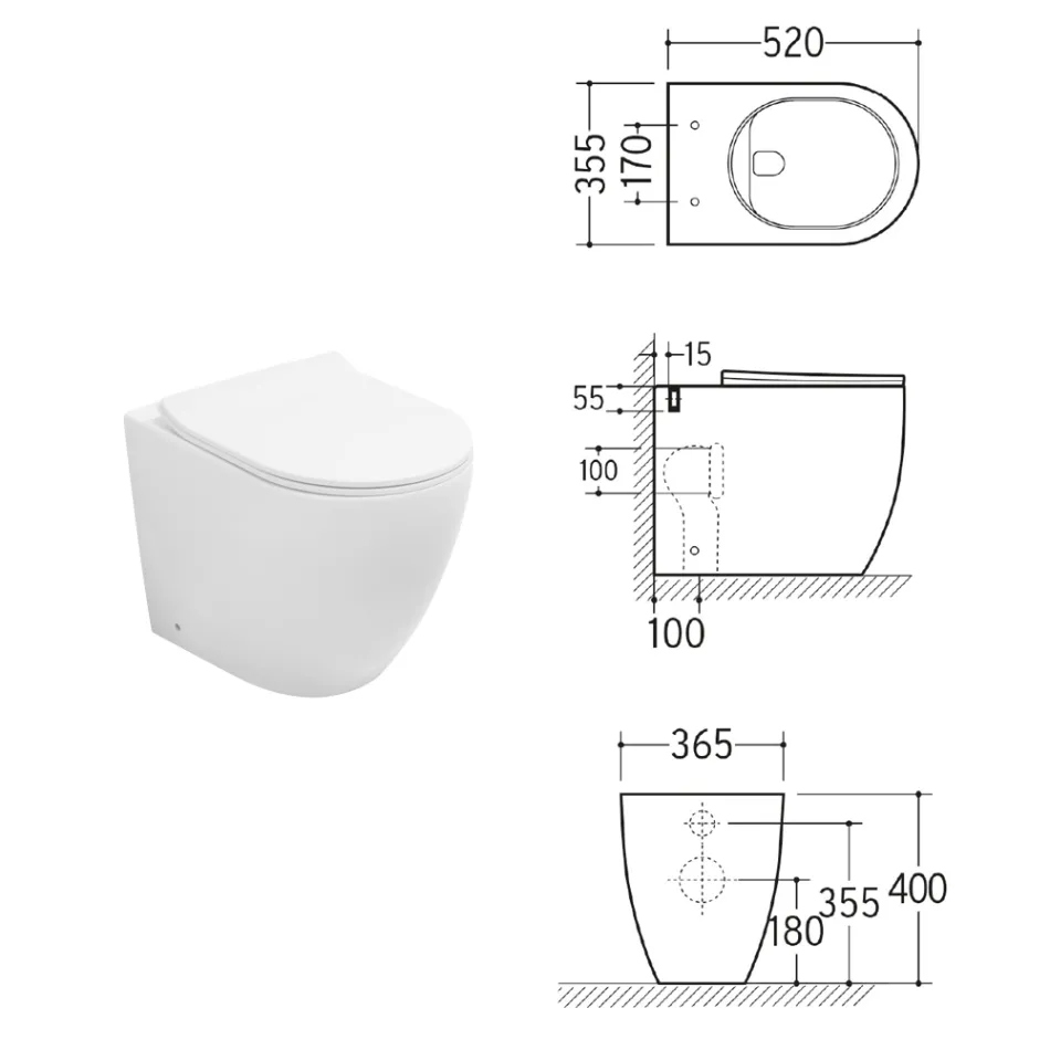 Aster tweekleurig mat keramisch randloos toilet met soft-close zitting   Viadurini