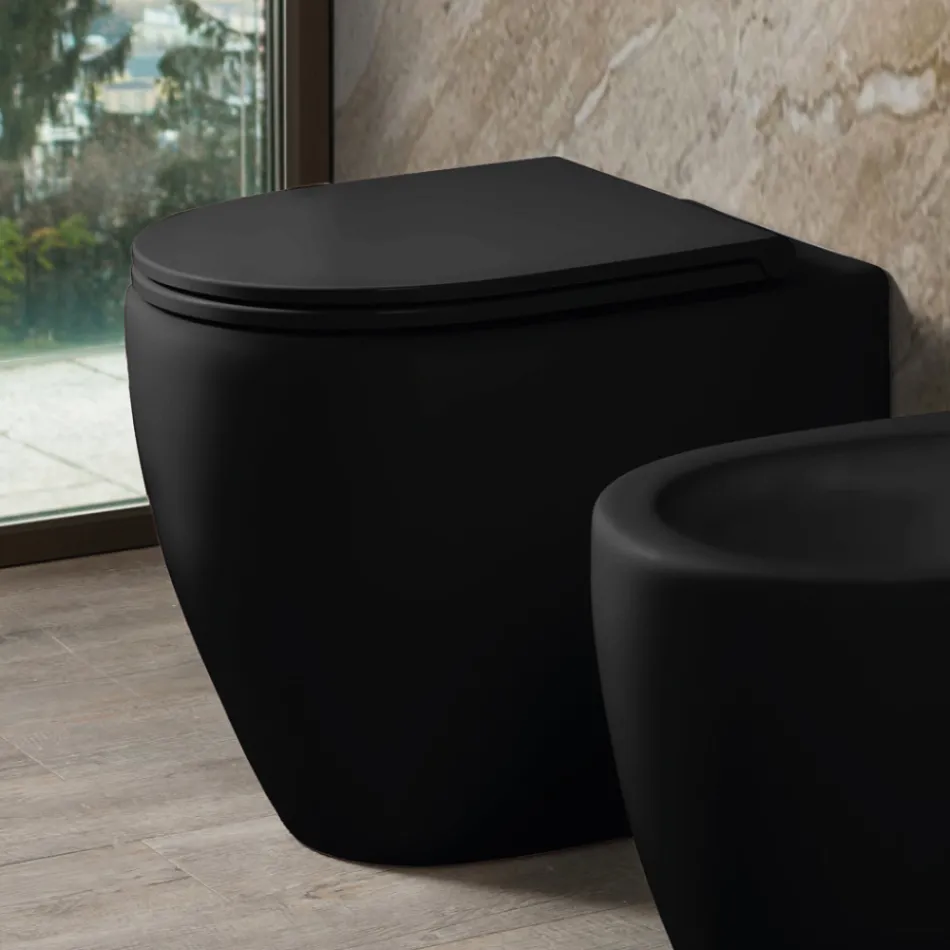 Aster tweekleurig mat keramisch randloos toilet met soft-close zitting   Viadurini