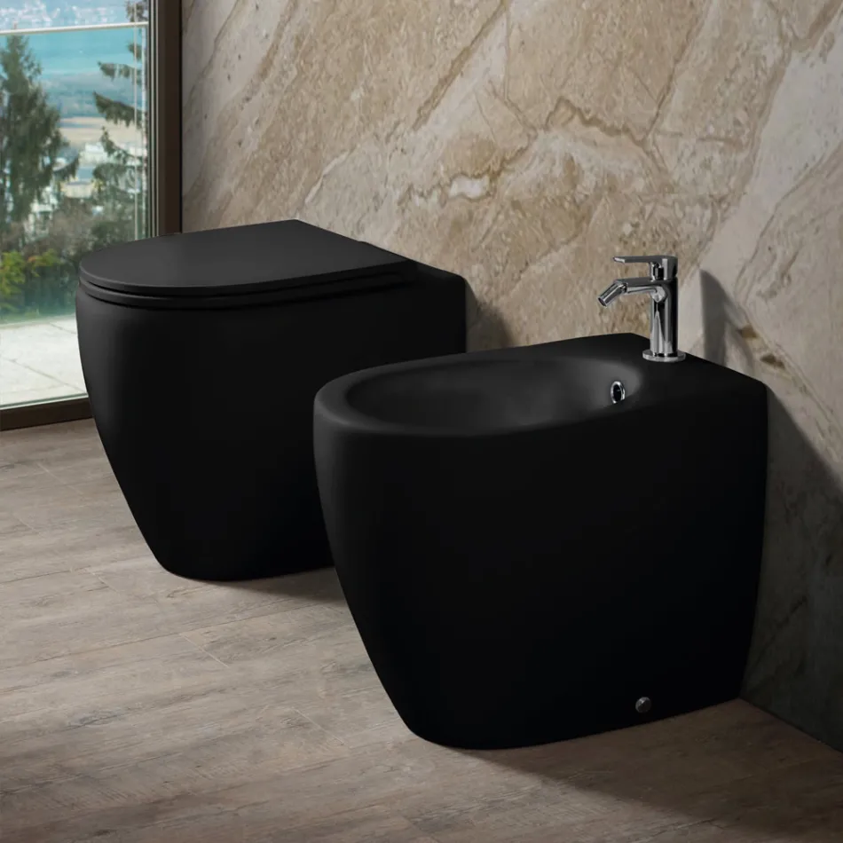 Aster tweekleurig mat keramisch randloos toilet met soft-close zitting   Viadurini